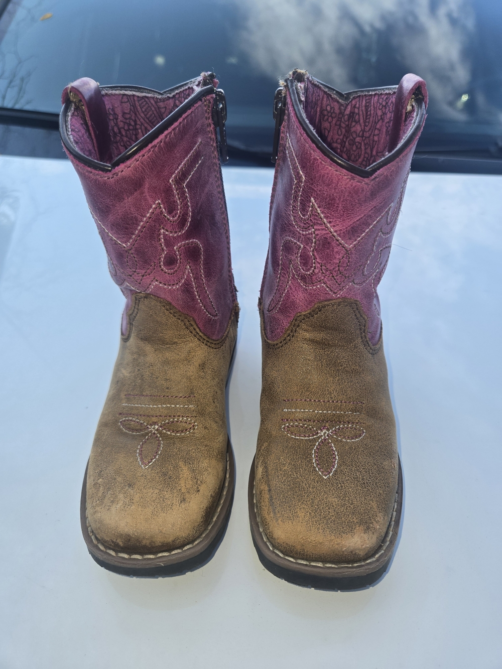 Shyanne Pink & Brown Girls Western Boots with Paisley Lining Size 8D